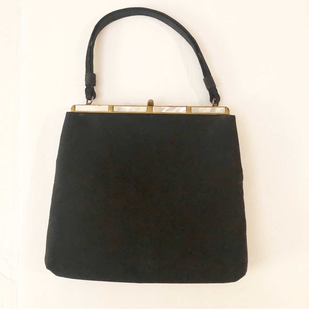 Vintage After Five by Lowy & Mund Evening Bag Black Satin Mother of Pearl